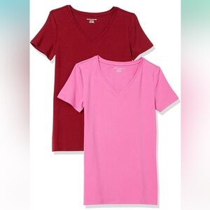 Pink and maroon women’s V neck classic fit short sleeve tee two pack